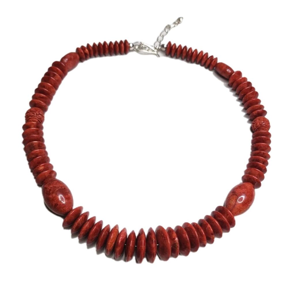 Jay King DTR Large Genuine Coral Statement Choker Necklace‎ sterling Silver 925